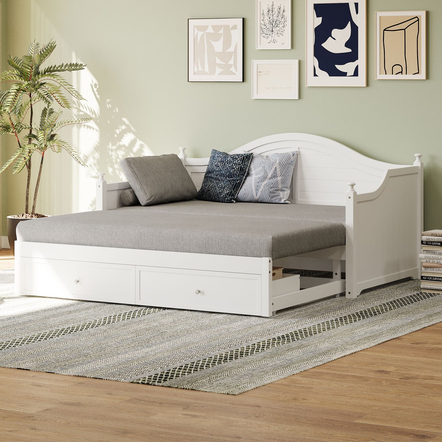 Daybed With Extended Pop Up Trundle And Storage Drawers