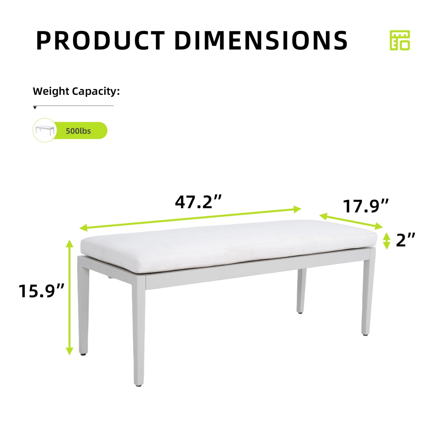 Outdoor Patio Stationary Bench With Sunbrella Fabric Cushion - Grayish