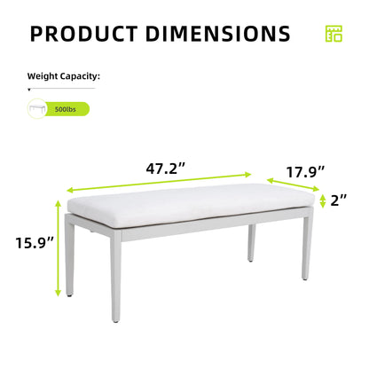 Outdoor Patio Stationary Bench With Sunbrella Fabric Cushion - Grayish