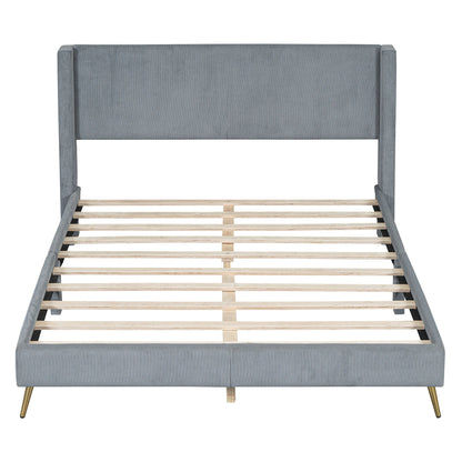 Platform Contemporary Bed With Legs And Upholstered Headboard