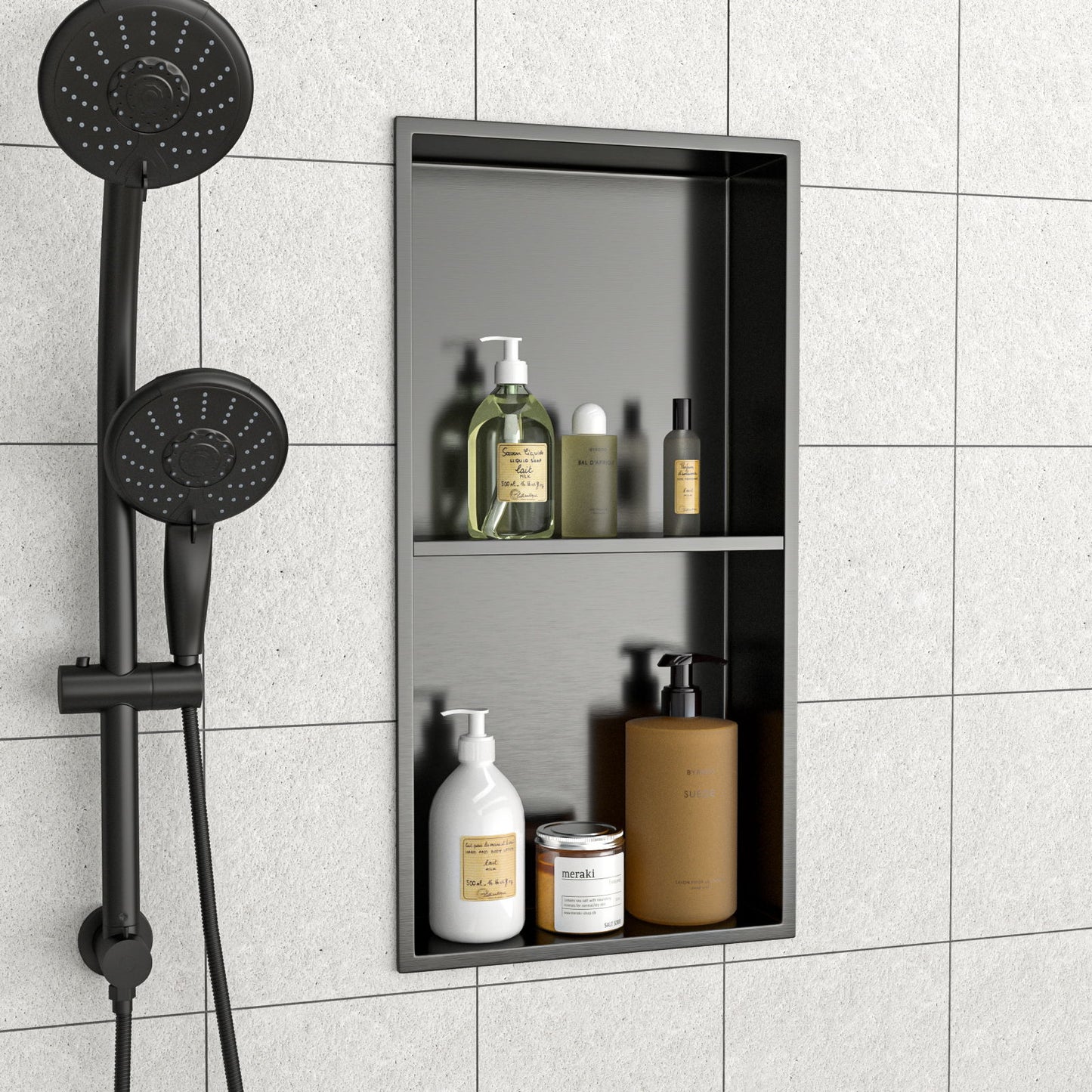 Modern Stainless Steel Shower Niche Double Shelf For Bathroom