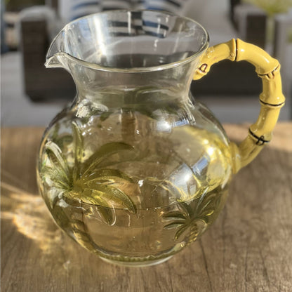 Palm Tree Design 3 Quarts Unbreakable Plastic Water Pitcher With Lid And Spout, Bpa Free - Clear