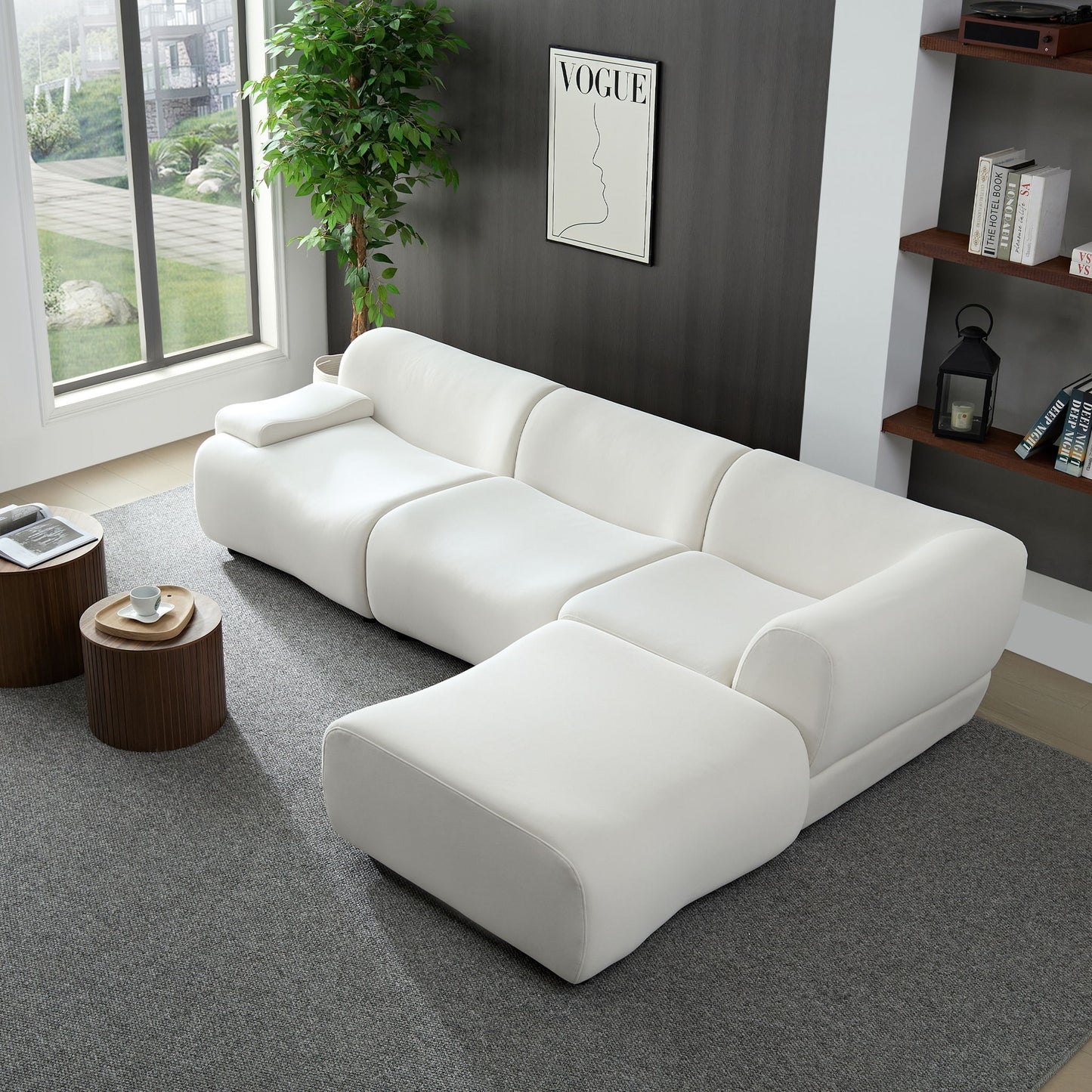 Strong Durable Fabric 4 Seat Sectional Sofa With High Density Sponge