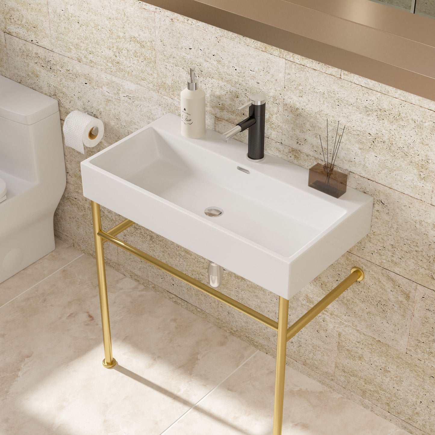 Ceramic Console Bathroom Sink With Overflow