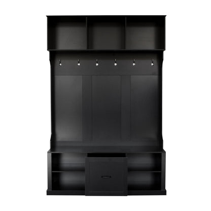 Hall Tree With 6 Hooks, Coat Hanger, Entryway Bench