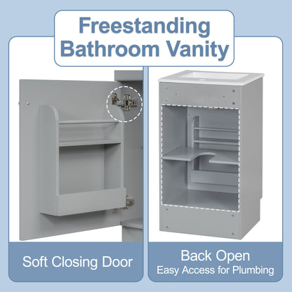 Bathroom Vanity With Sink, Vanity Cabinet With Door Shelf And Adjustable Shelf - Gray
