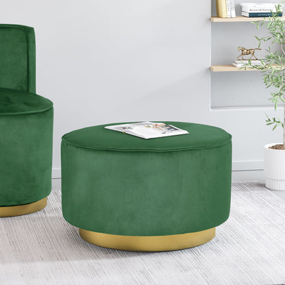 Round Velvet Ottoman, Upholstered Foot Stool For Living Room, Entryway - Emerald