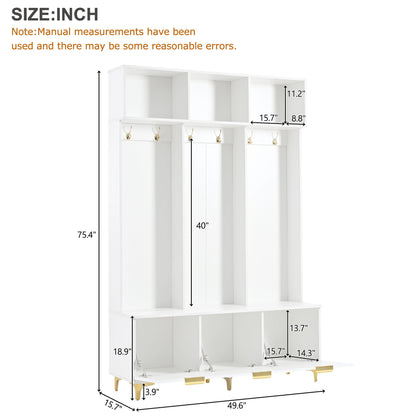 Modern Large Storage Hall Tree With Bench, 6 Hooks