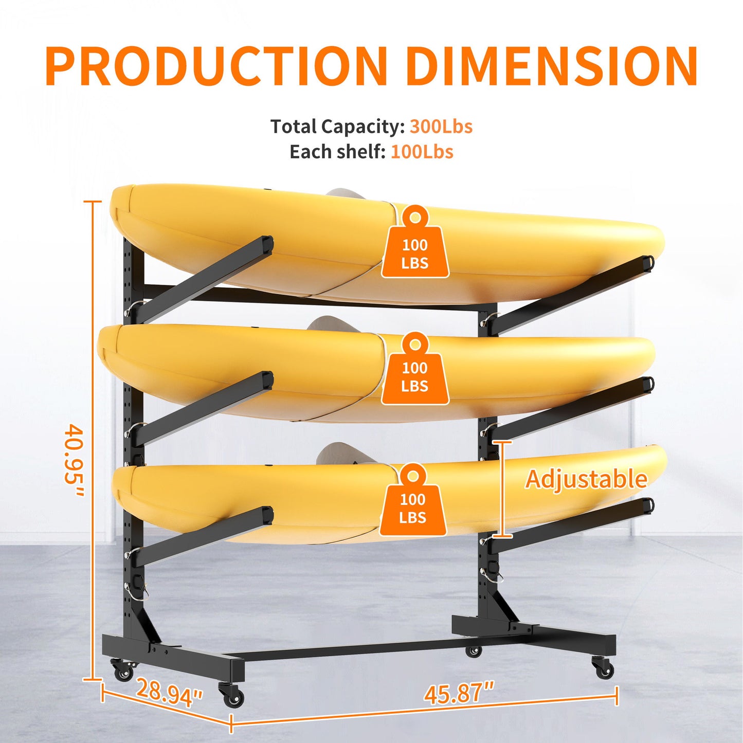 Freestanding Kayak Storage Rack With Lockable Wheels For Kayak, Canoe, Sup & Surfboard