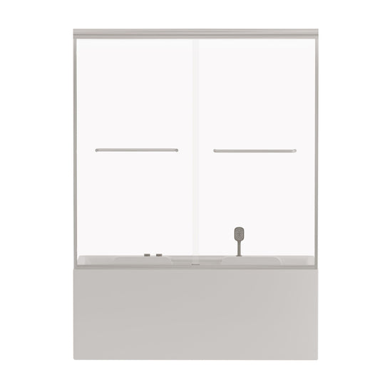 Double Sliding Bathtub Shower Door, Semi Frameless Bypass, 1 / 4" (6Mm) With Explosion - Proof Film, Adjustable Aluminum Alloy Frame