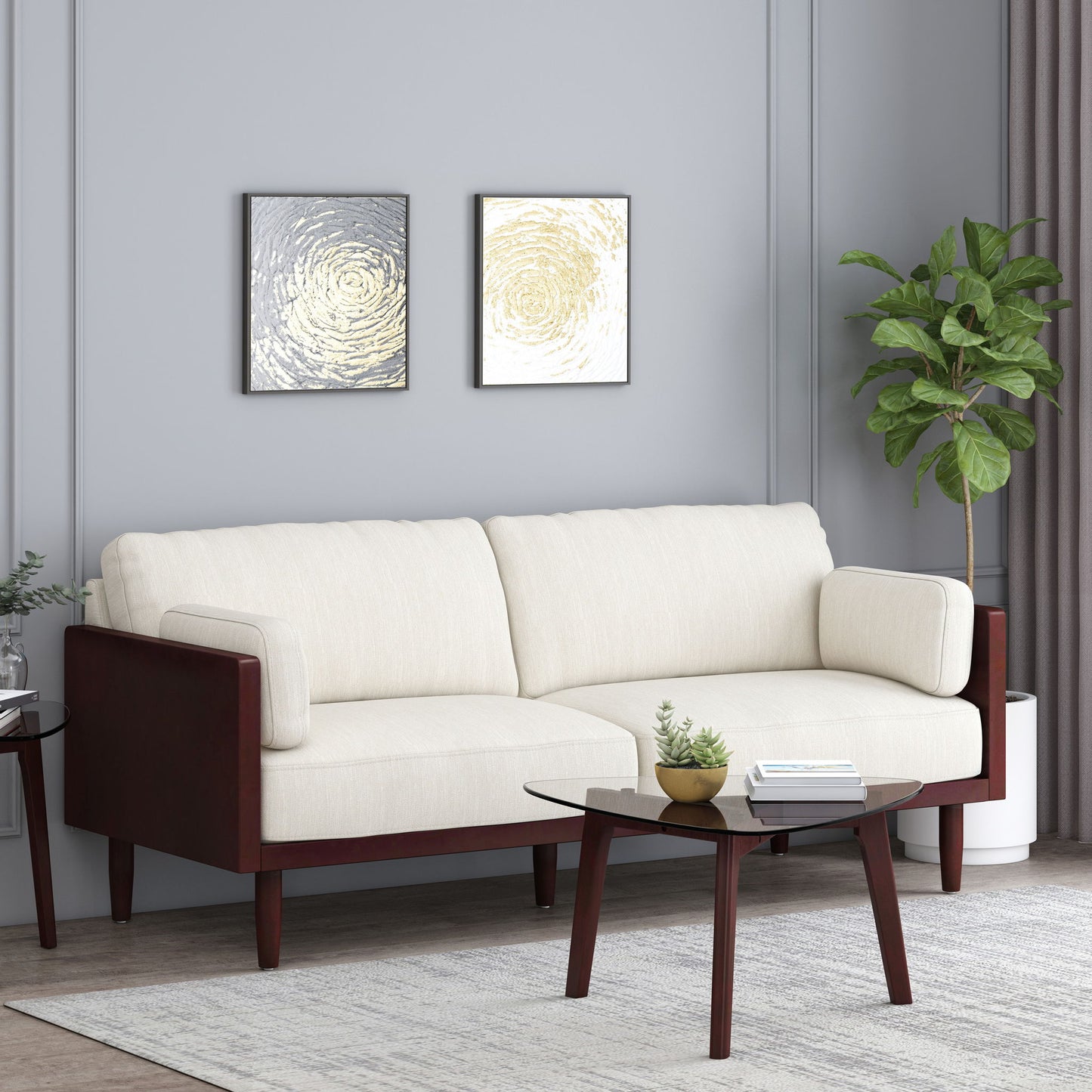 Mid - Century 3 Seater Sofa With Pillow Cushions