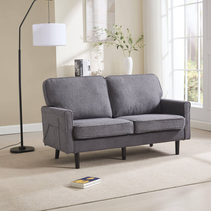 Mid Century Modern Loveseat Sofa With USB Ports, Removable Pillow Cover