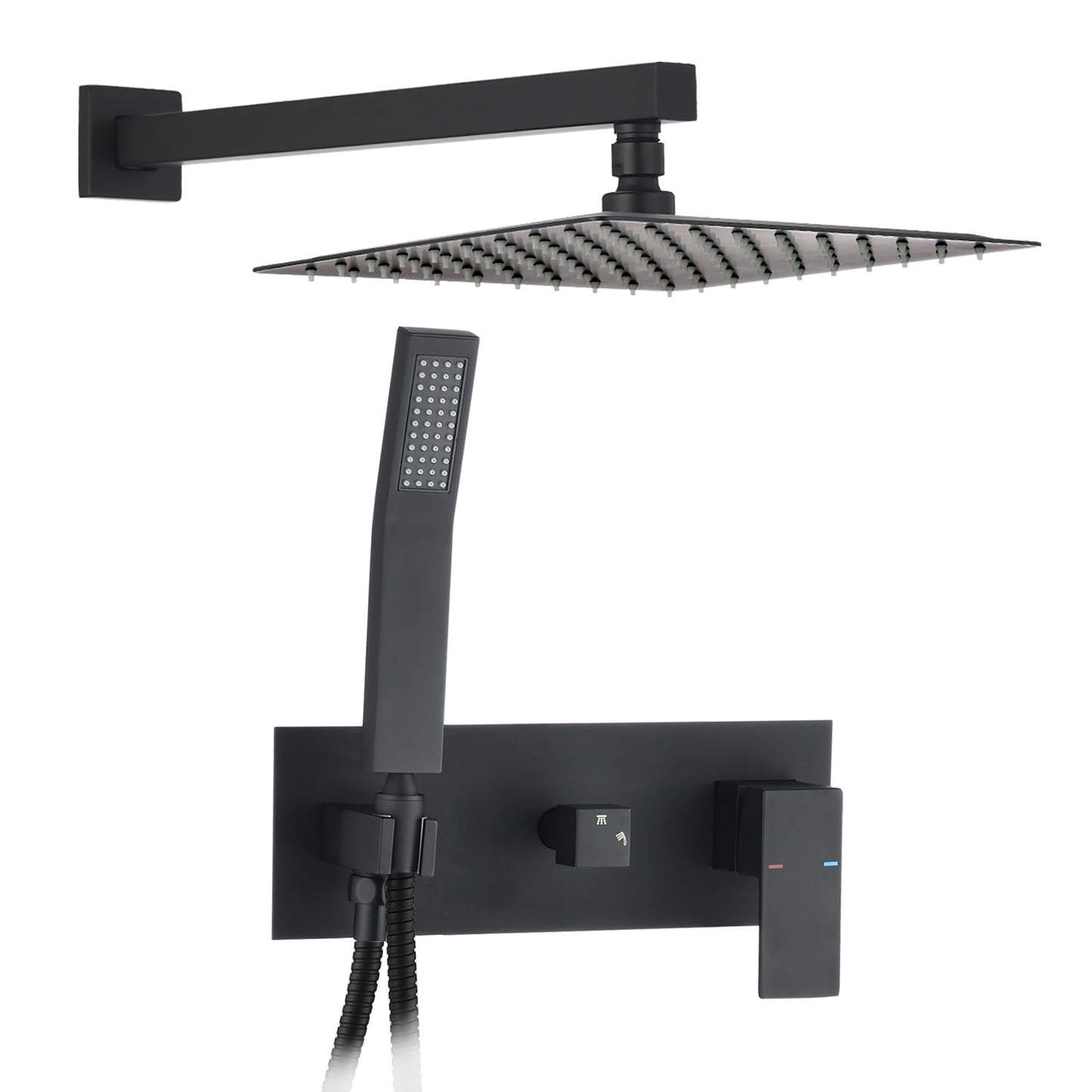 Brass Shower System With 10" Rainfall Shower Head And Handheld Sprayer - Matte Black