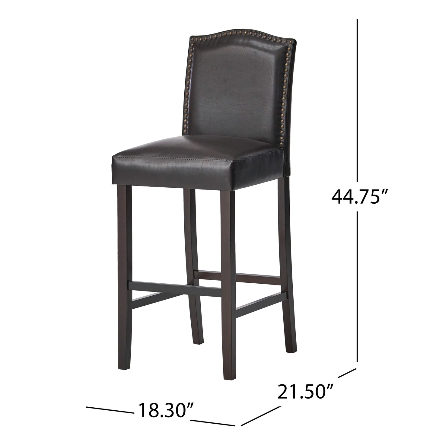 Bar Stools (Set of 2), Upholstered Barstools Armless, Rubber Wood Leg - Brown