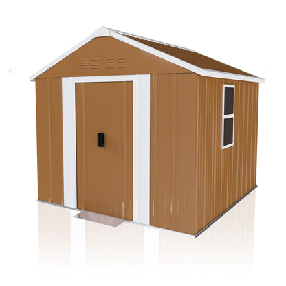 Heavy Duty Metal Storage Shed With Windows, Lockable Door & Ventilation, Weatherproof Outdoor Garden Shed For Backyard, Brown Iron 6X4 Ft