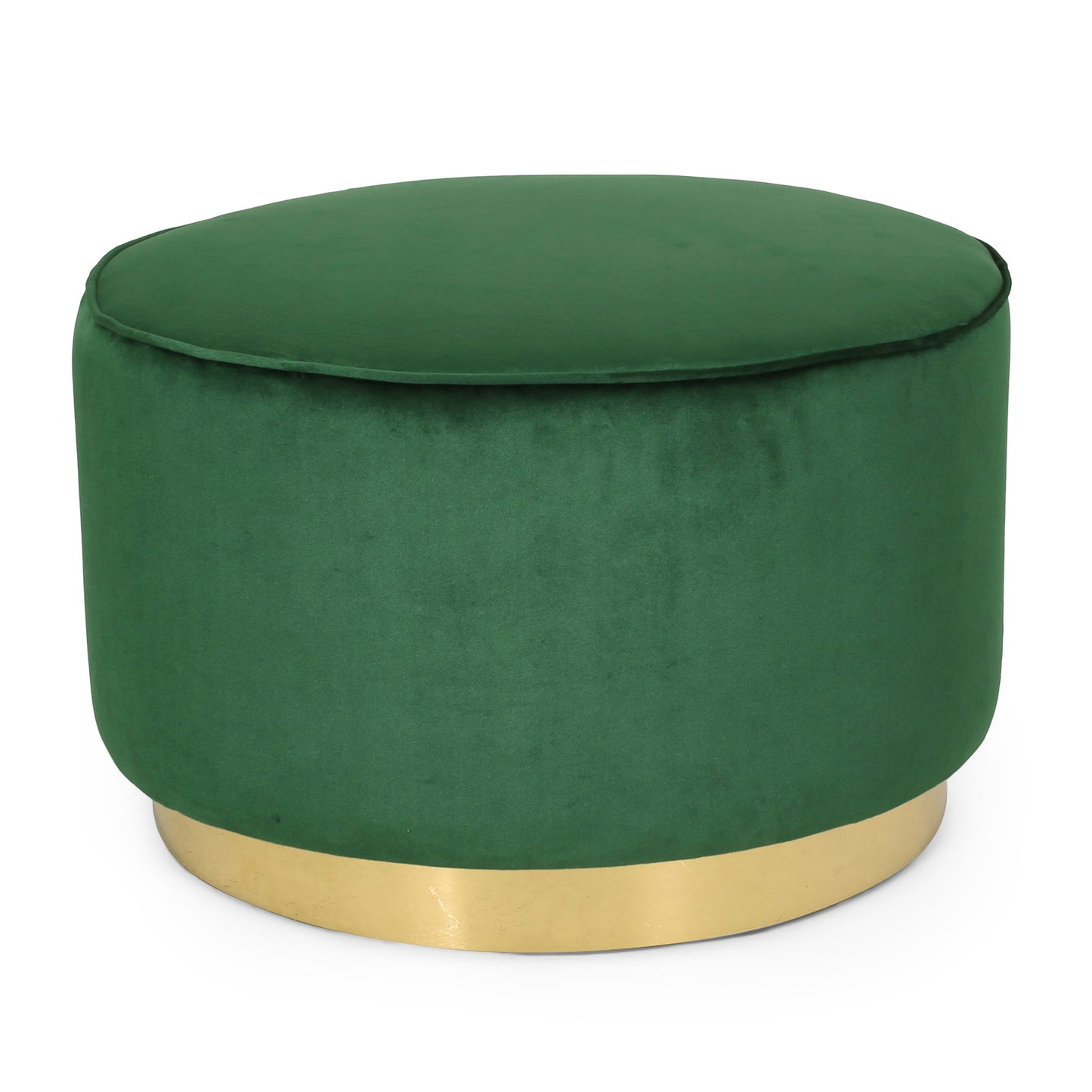 Round Velvet Ottoman, Upholstered Foot Stool For Living Room, Entryway - Emerald