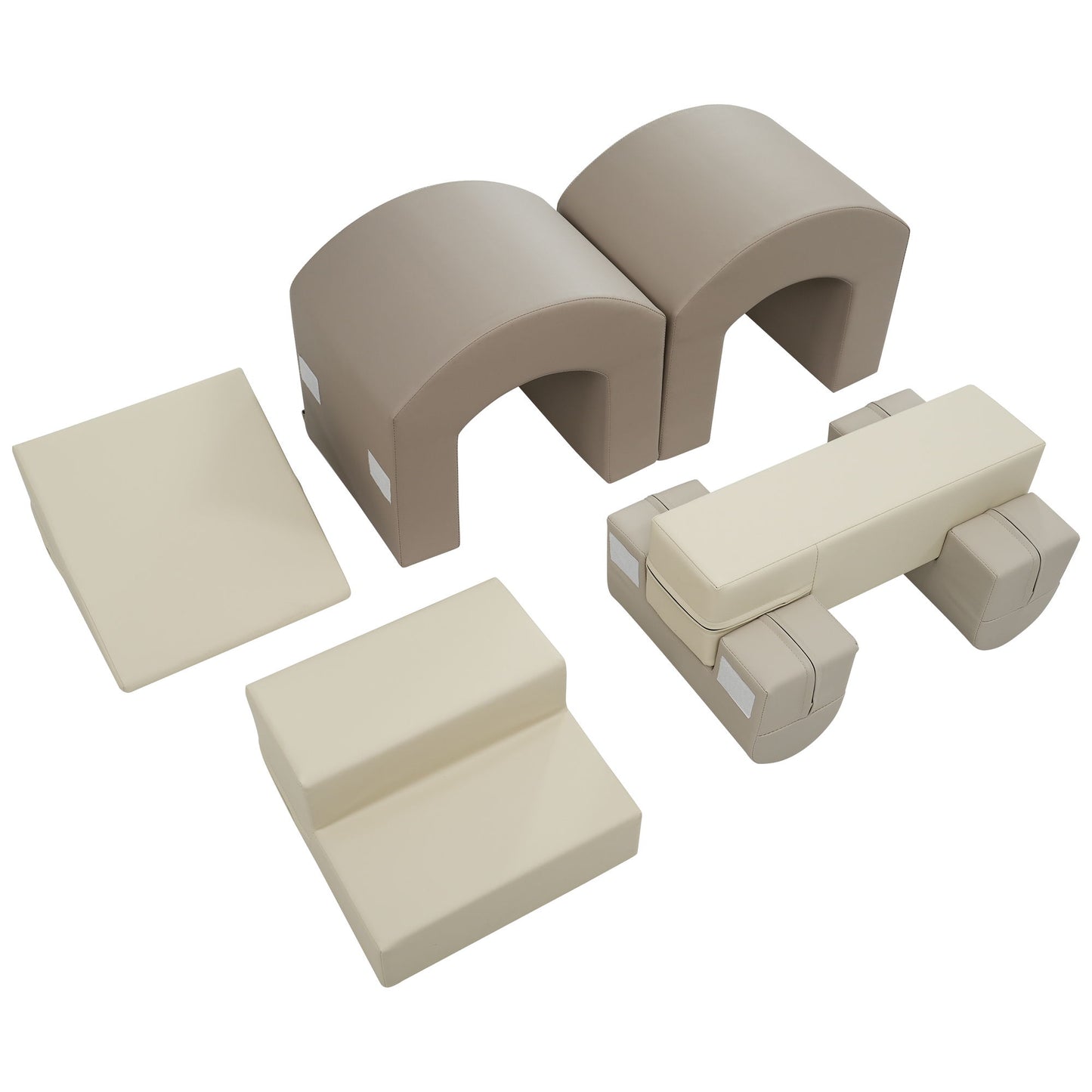 Indoor Soft Foam Climber Play Sets 7 In 1, Soft Play Equipment Climb And Crawl Playground For Toddlers, Kids Crawling And Climbing Active Play Structure - Coffee