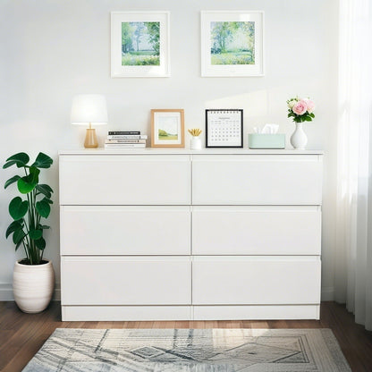 Modern 6 Drawer Dresser With Spacious Countertop And Concealed Handles, Storage Cabinet For Bedroom And Living Room - White