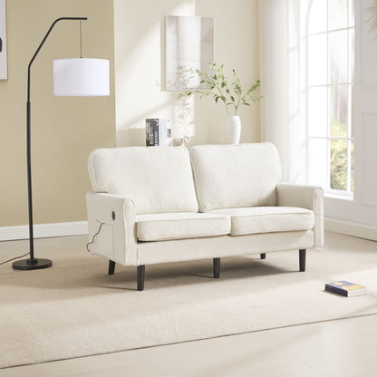 Mid Century Modern Loveseat Sofa With USB Ports, Removable Pillow Cover