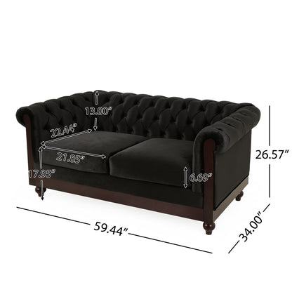 Chesterfield Velvet Loveseat Sofa, 2 Person Rolled Arm Upholstered Couch