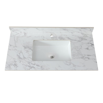 Elegant Bathroom Vanity Top With Rectangular Ceramic Sink And Backsplash