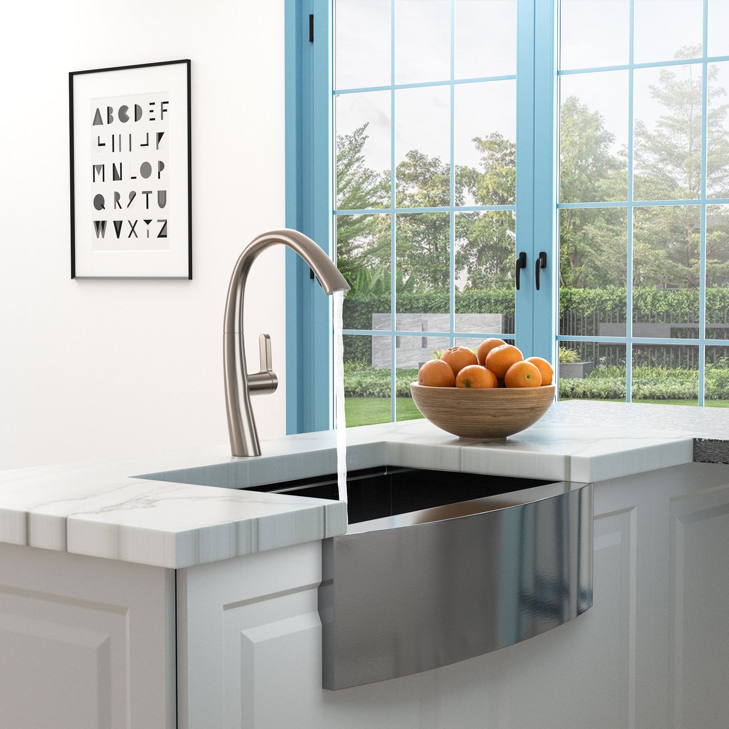 Kitchen Faucet With Pull Out Spray, Stainless Steel, 16" Height - Brushed Nickel