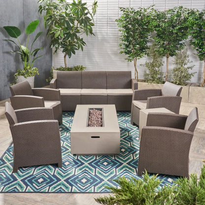 Outdoor Faux Wicker Rattan Style Chat Set With Water Resistant Cushions, 5 Pieces Set - Brown / Mix Beige