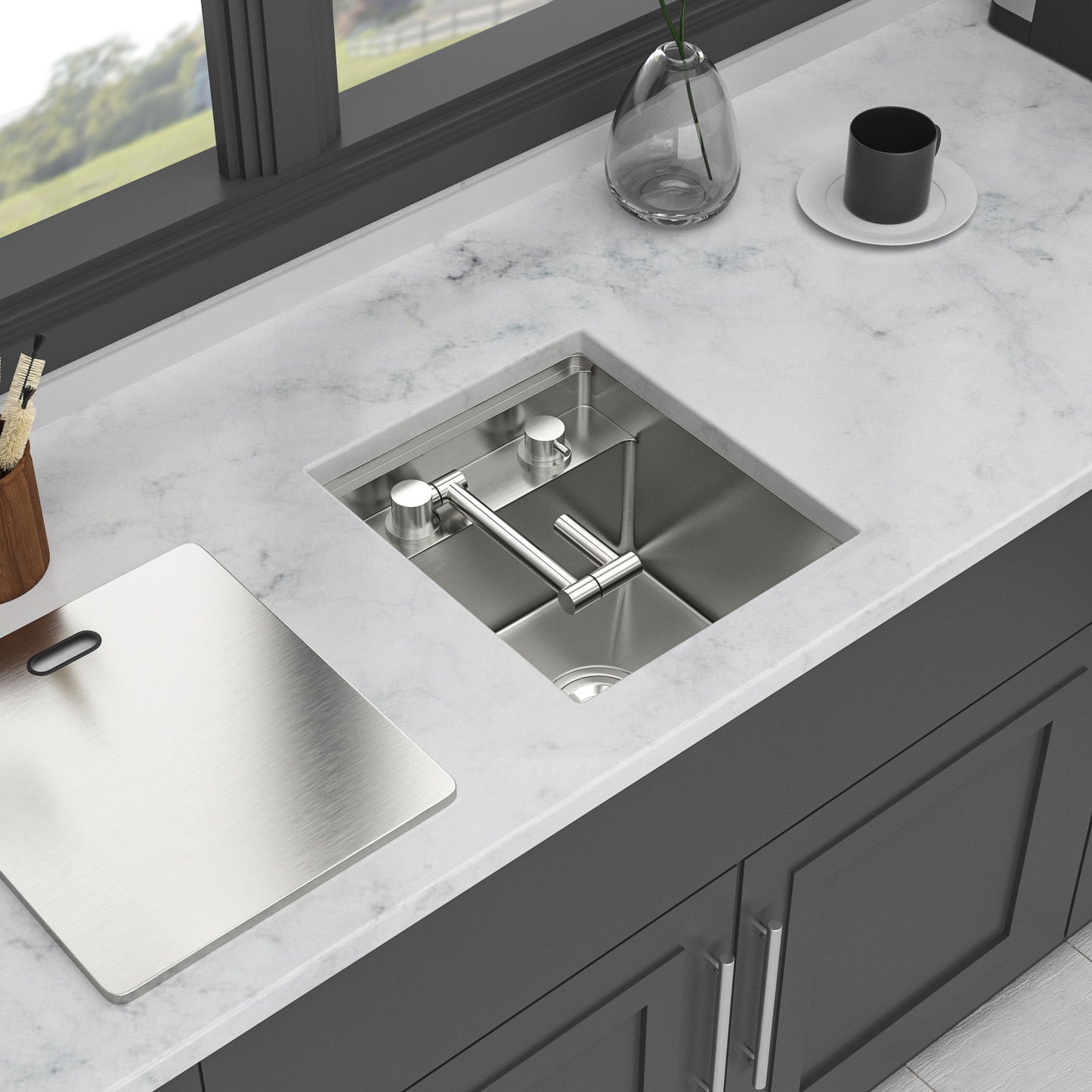 Modern Undermount Bar Sink With Folding Faucet