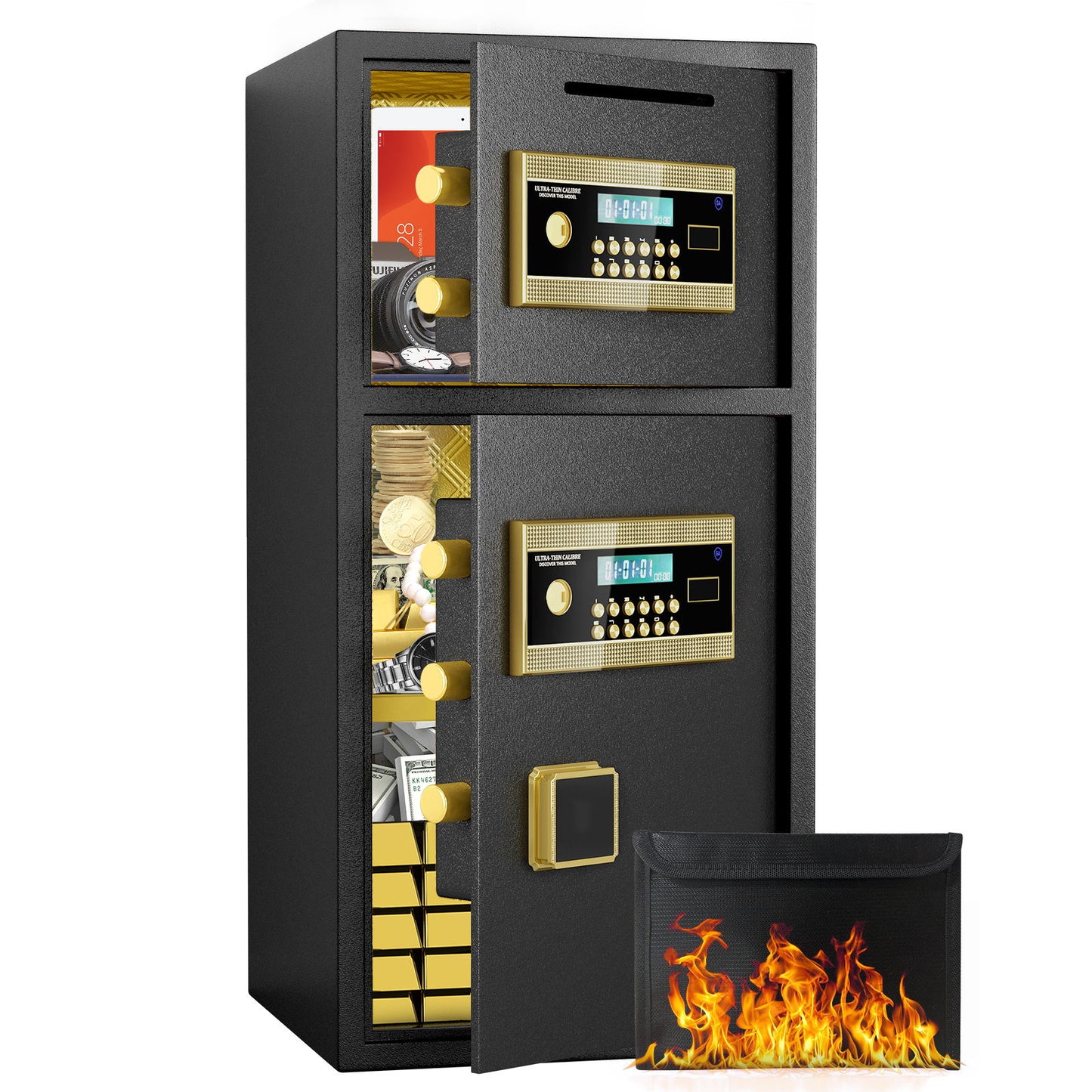 Large Double Door Coin Operated Safe, Digital Security Safe With Fireproof And Waterproof Bag