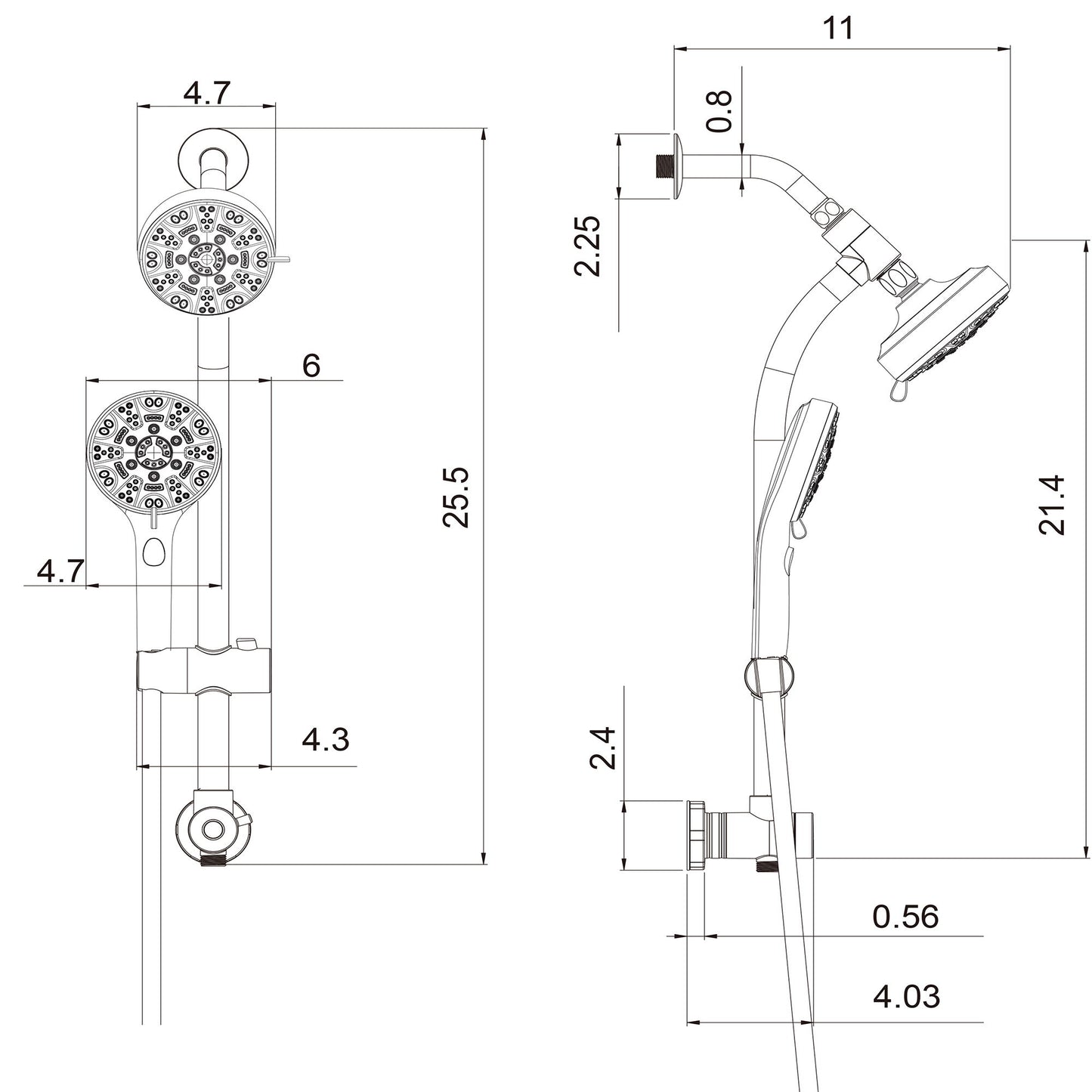 Multi Function Dual Shower Head System With 4.7" Rain Showerhead, 8 Function Hand Shower, Adjustable Slide Bar