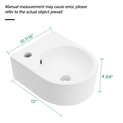 Modern Rectangle Wall Mount Bathroom Sink With Single Faucet Hole - White