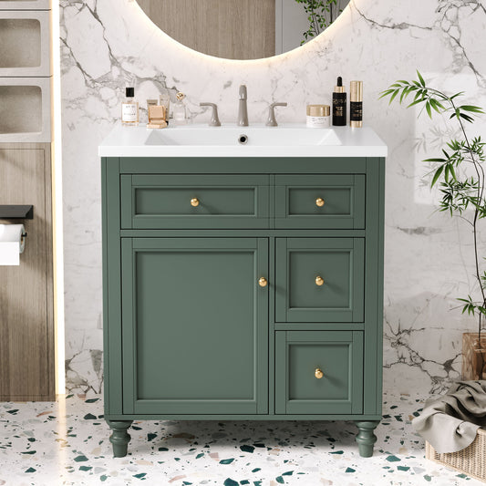 Bathroom Vanity With Top Sink, Modern Storage Cabinet With 2 Drawers And A Tip-Out Drawer
