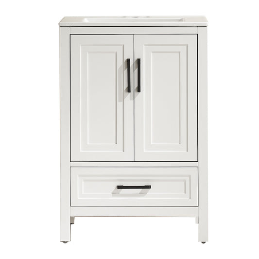 Fully Assembled 24'' Freestanding Single Bathroom Vanity With Ceramic Top - White