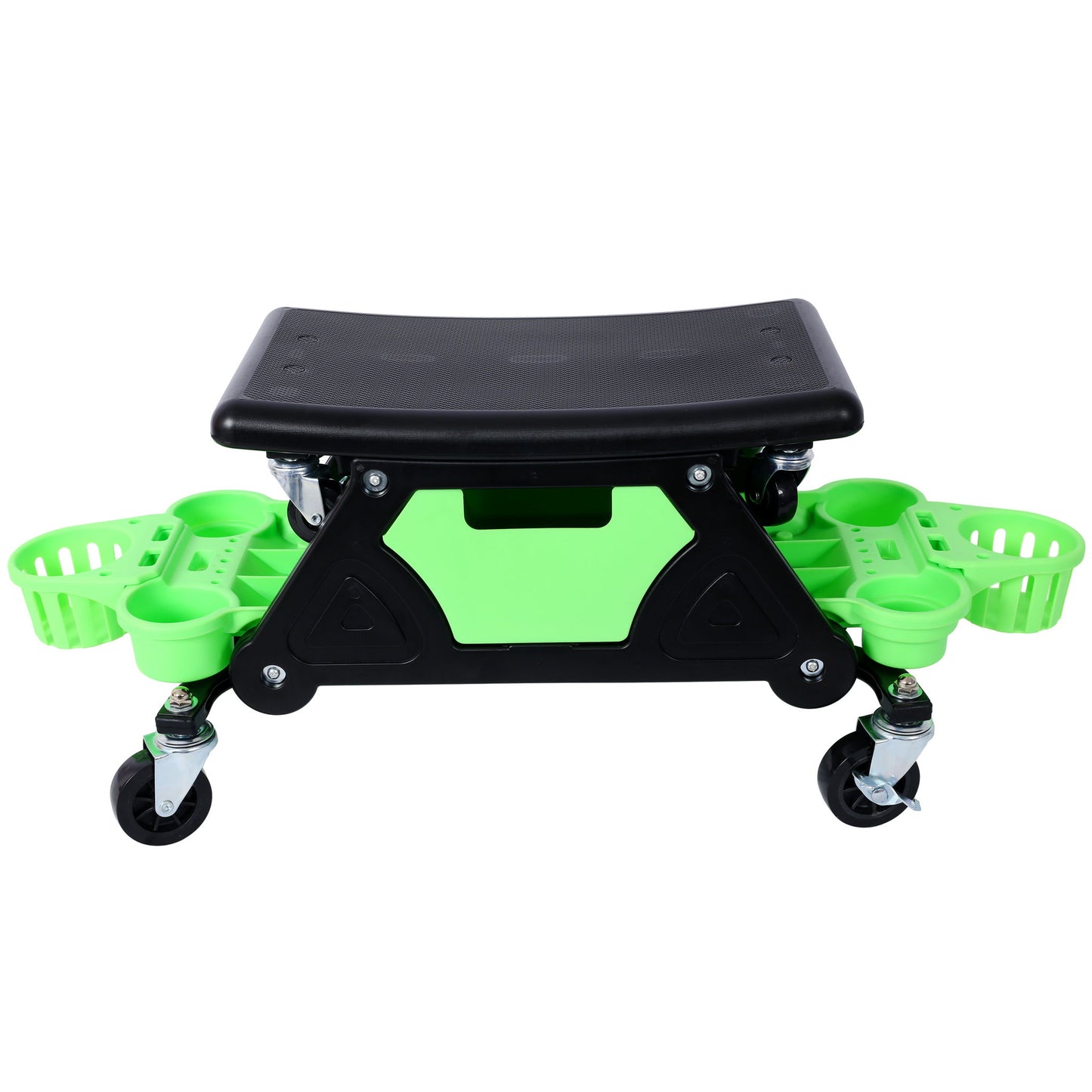 Rolling Detailing Creeper Seat With Wheels, Removable Tool Trays, 300 Lbs Capacity - Green