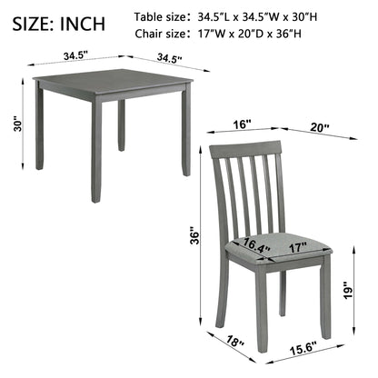 5 Piece Modern Dining Set, Square Wooden Dining Table With 4 Upholstered Chairs For Kitchen, Dining Room - Gray