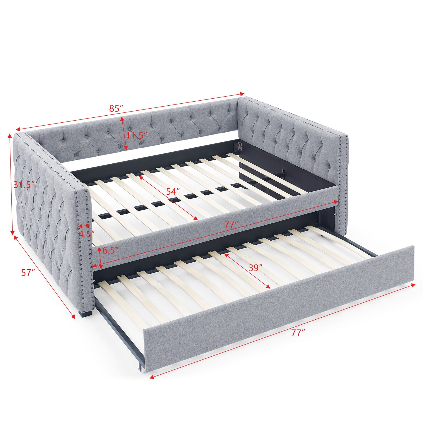 Inspired Upholstered Daybed With Trundle, Button Tufted