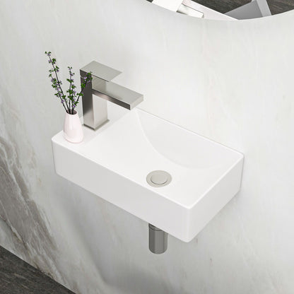 Modern Ceramic Rectangle Wall Mount Bathroom Sink With Single Faucet Hole