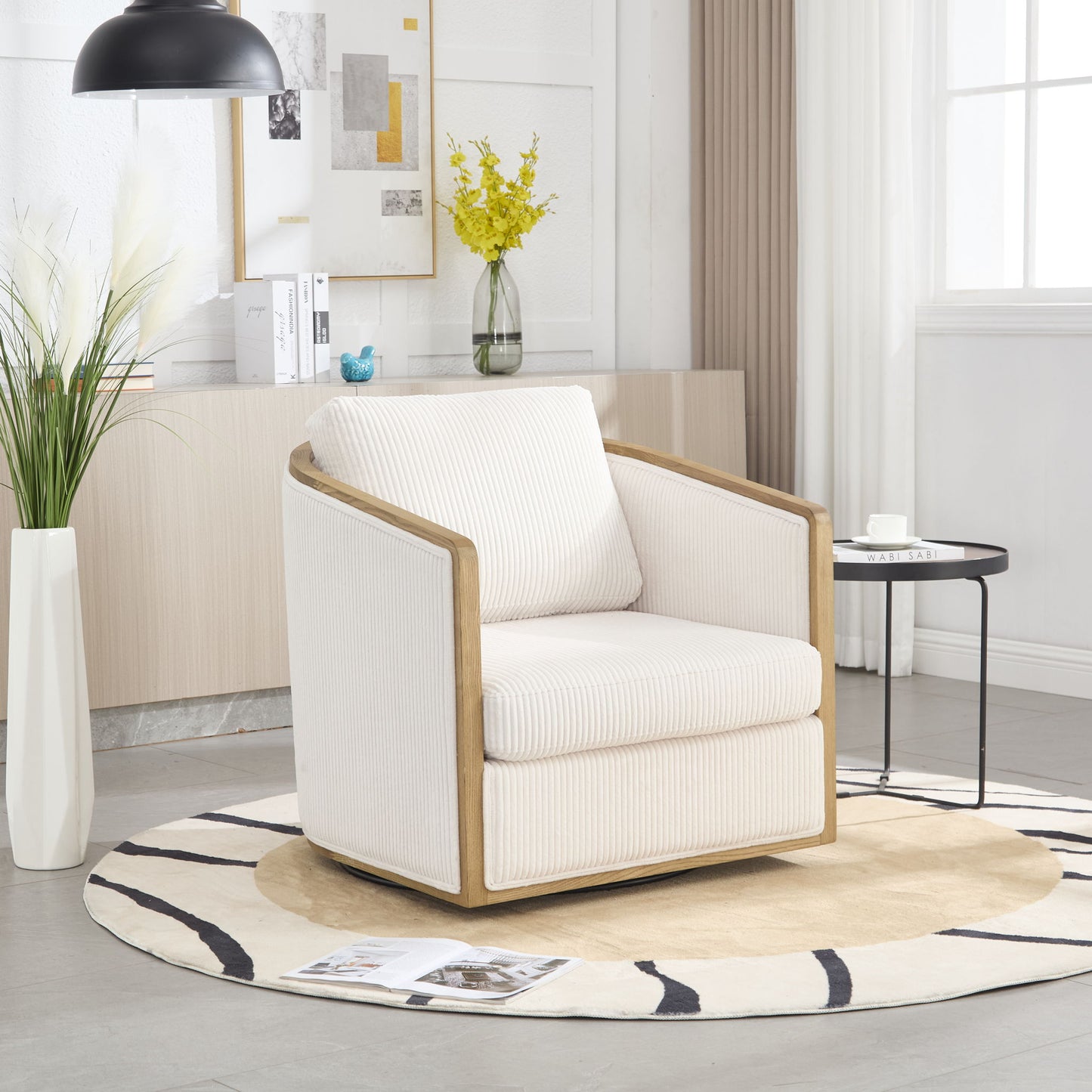 Corduroy Barrel Chair, 360 Degree Swivel