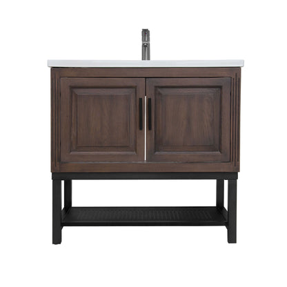 Modern Freestanding Bathroom Vanity With Ceramic Sink, Hot And Cold Faucet, Storage Cabinet & Open Shelf