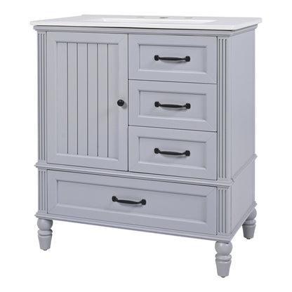 30" Bathroom Vanity With Sink, Bathroom Cabinet With A Door, 3 Drawers Legs, Adiustable Foot Pads - Gray