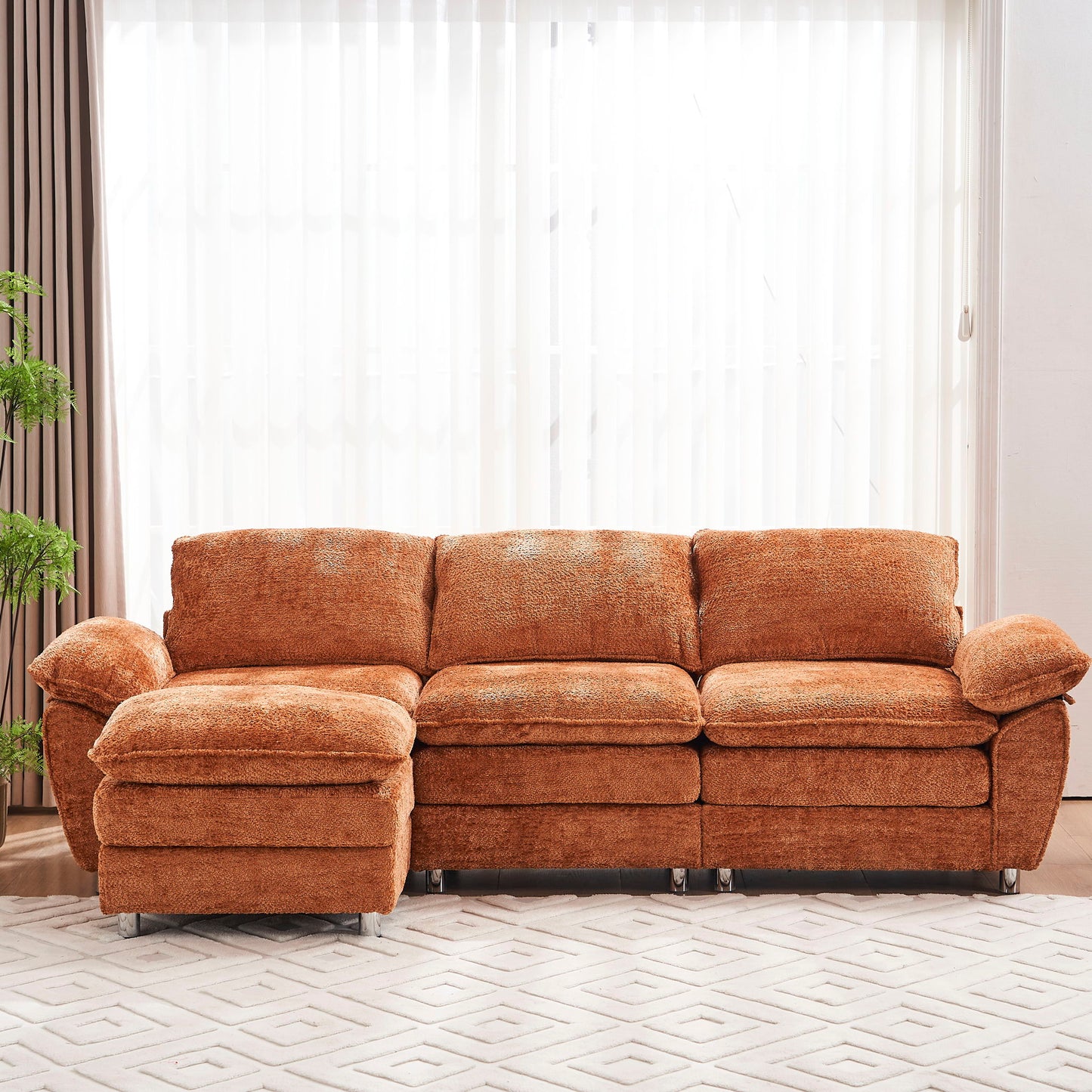 Modern Deep 3 Seat Sofa Couch With Ottoman, Comfy Upholstered Furniture