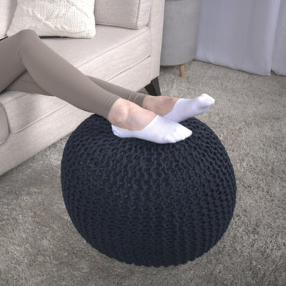 Bordeaux - Knitted Cotton Round Pouf Ottoman, Floor Cushion