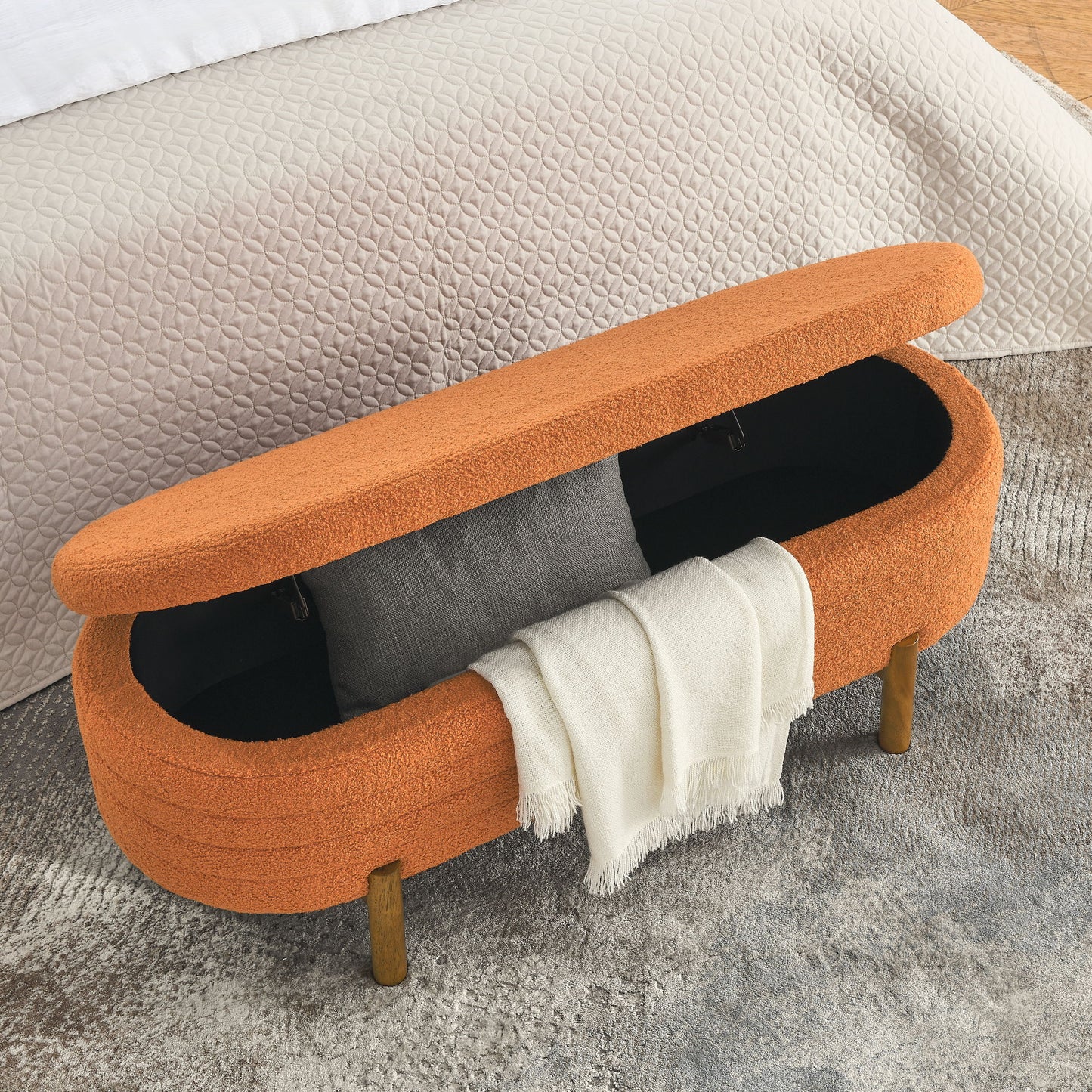 Oval Ottoman Storage Bench With Rubber Wood Legs