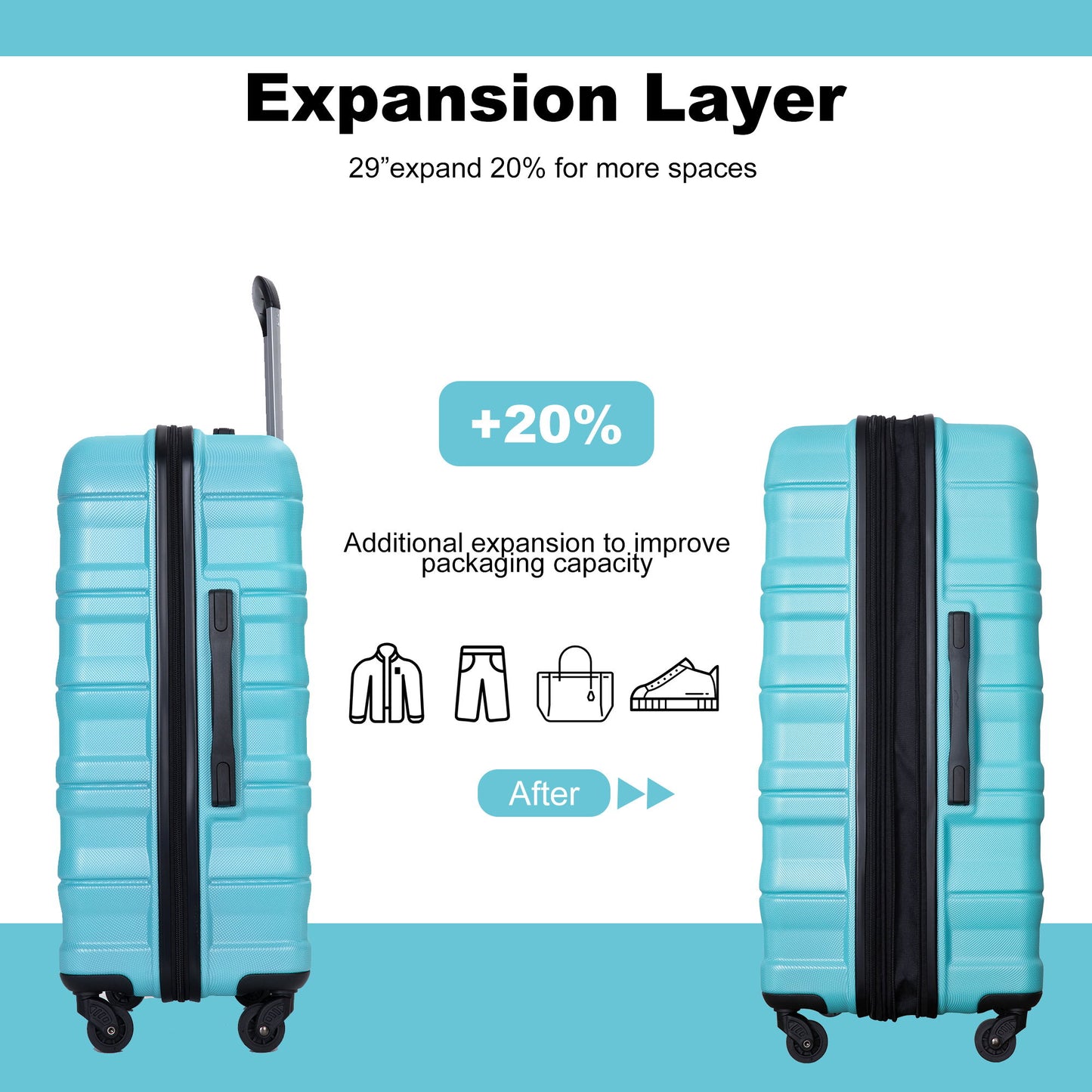 Expandable 3 Piece Luggage Sets Lightweight & Durable Suitcase, Spinner Wheels, Tsa Lock