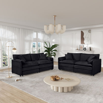 Modern Chenille Oversized Deep Seat Luxury 2 Piece Sofa Set With 4 Pillows