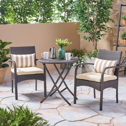 Outdoor Wicker Bistro Set With 2 Chairs - Brown Multi