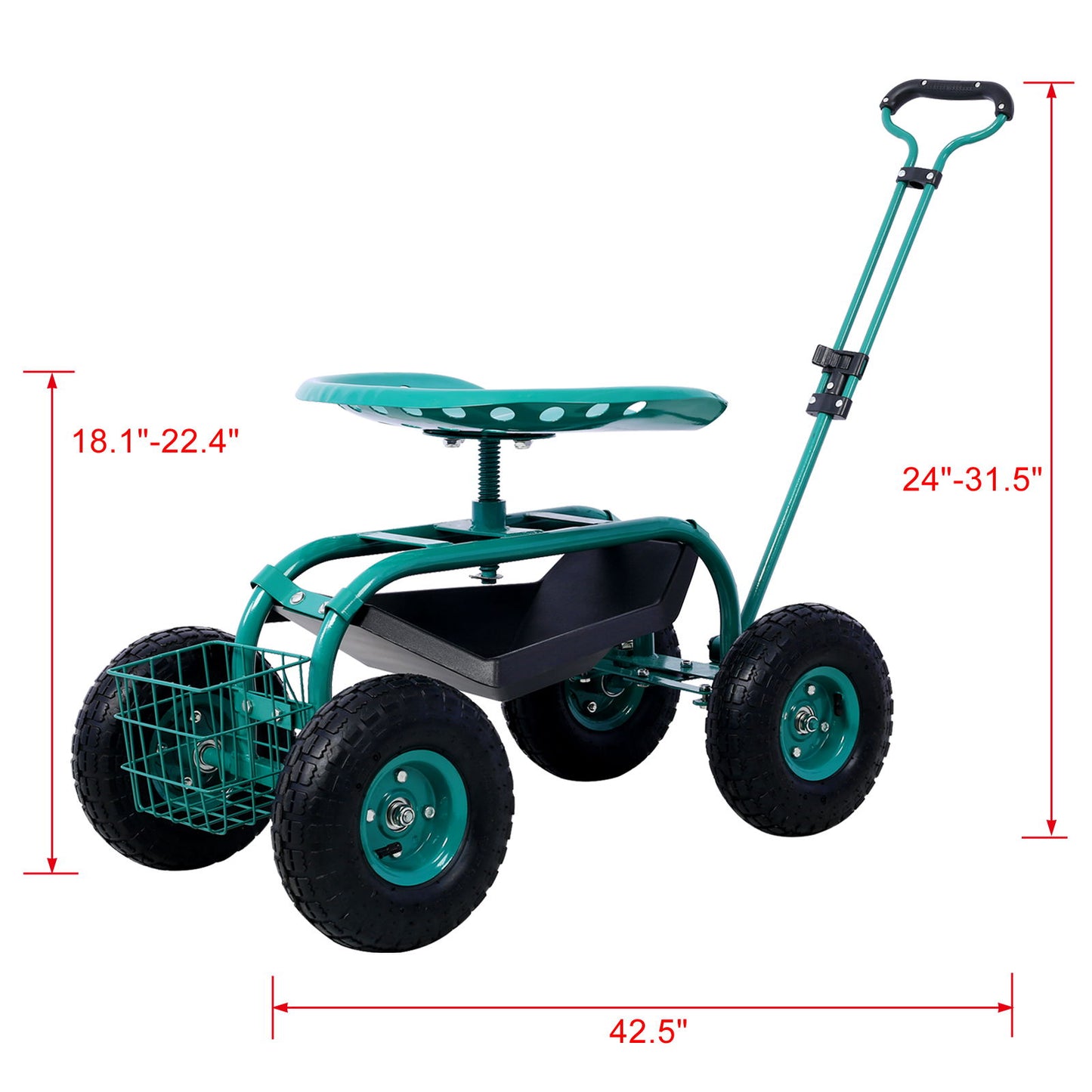 Rolling Garden Scooter Cart Seat With Wheels, 360 Swivel Seat, Tool Tray