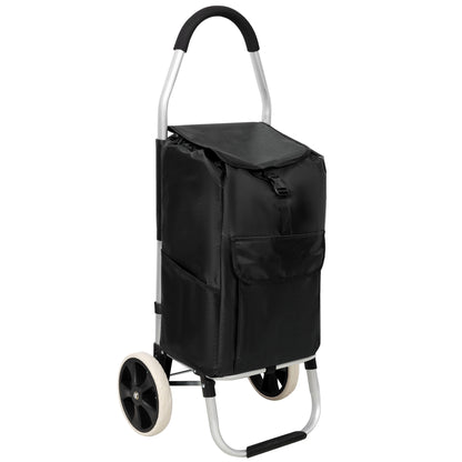 Foldable Shopping Trolley With Wheels And Removable Waterproof Bag - Black