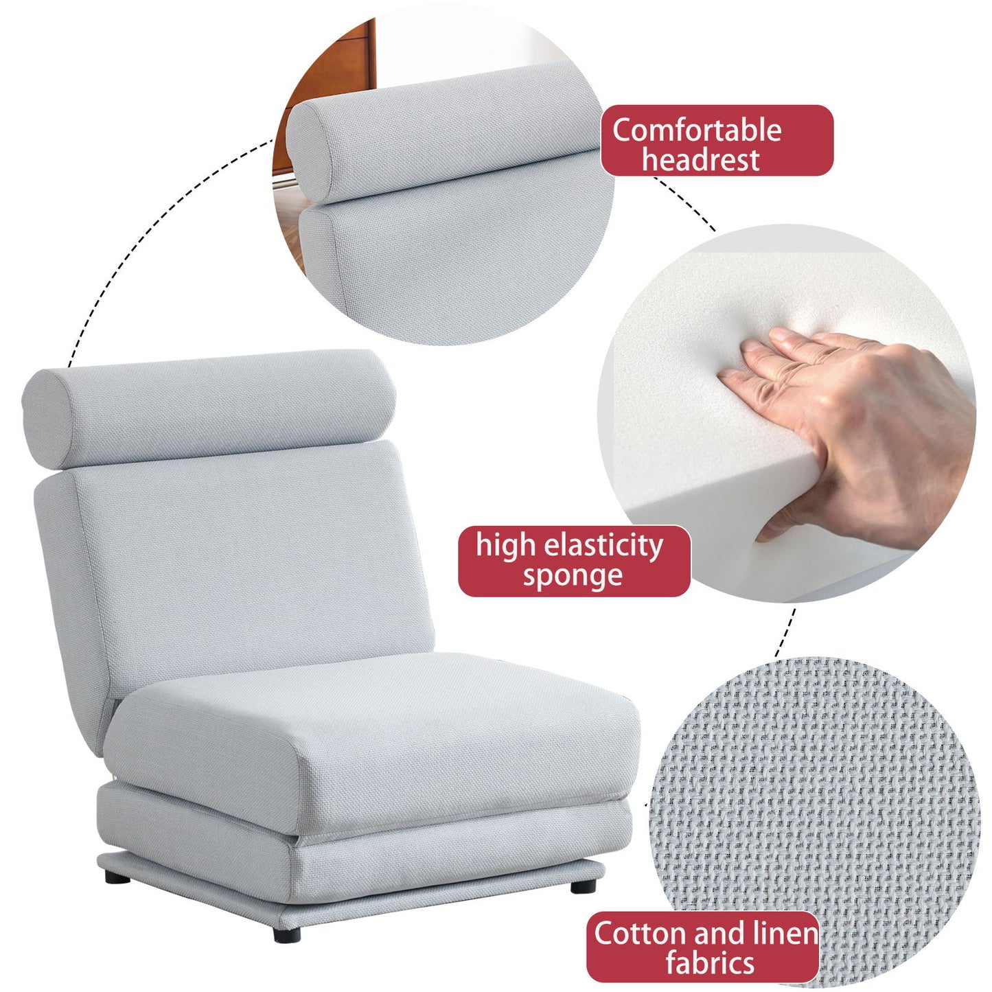 Foldable Single Chair Sofa Bed With Pillow, Easy To Store, Breathable And Wearable Linen