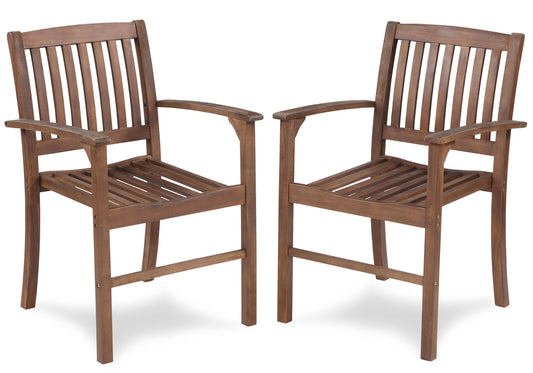 Acacia Patio Dining Chair (Set of 2), Solid Indoor Outdoor Comfortable Seat Brown, Modern Farmhouse Chair For Kitchen, Bedroom, Living Room - Brown